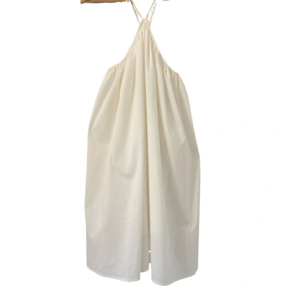 AMYLYNN Poplin Halter Swing Mini Dress in White Size M